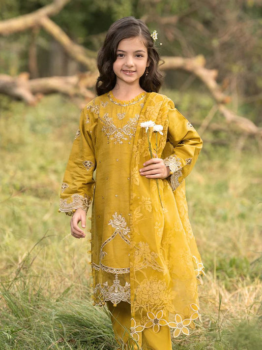 Hania’s Eid Twinning Charm by Mona – Mustard Chikankari Jacquard HEC8