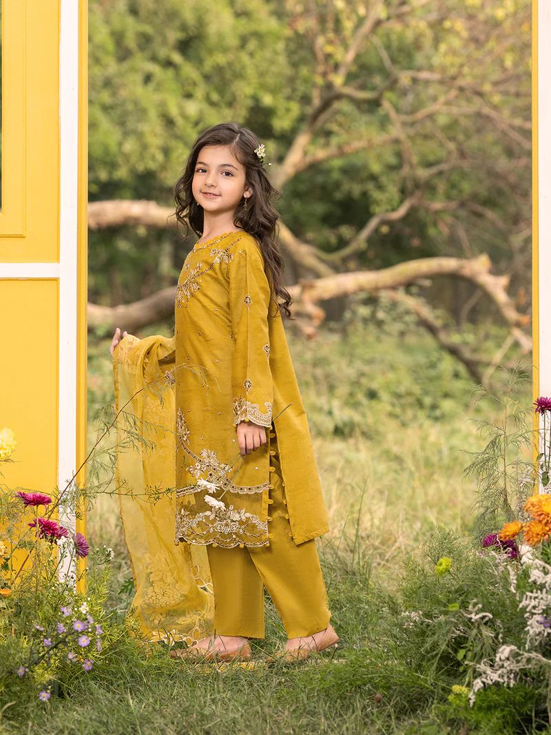 Hania’s Eid Twinning Charm by Mona – Mustard Chikankari Jacquard HEC8