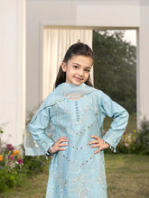 Hania’s Eid Twinning Charm by Mona – Ice Blue Chikankari Jacquard HEC11