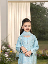 Hania’s Eid Twinning Charm by Mona – Ice Blue Chikankari Jacquard HEC11