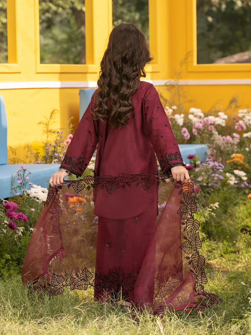 Hania’s Eid Twinning Charm by Mona – Berry Chikankari Jacquard HEC15