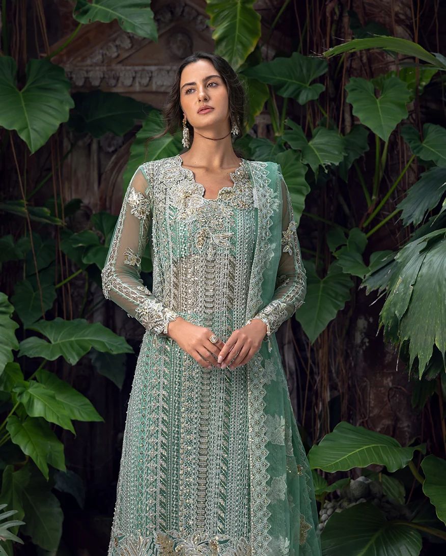 Mushq Ayla 4pc Hand-Embellished Mint Net Formal Suit