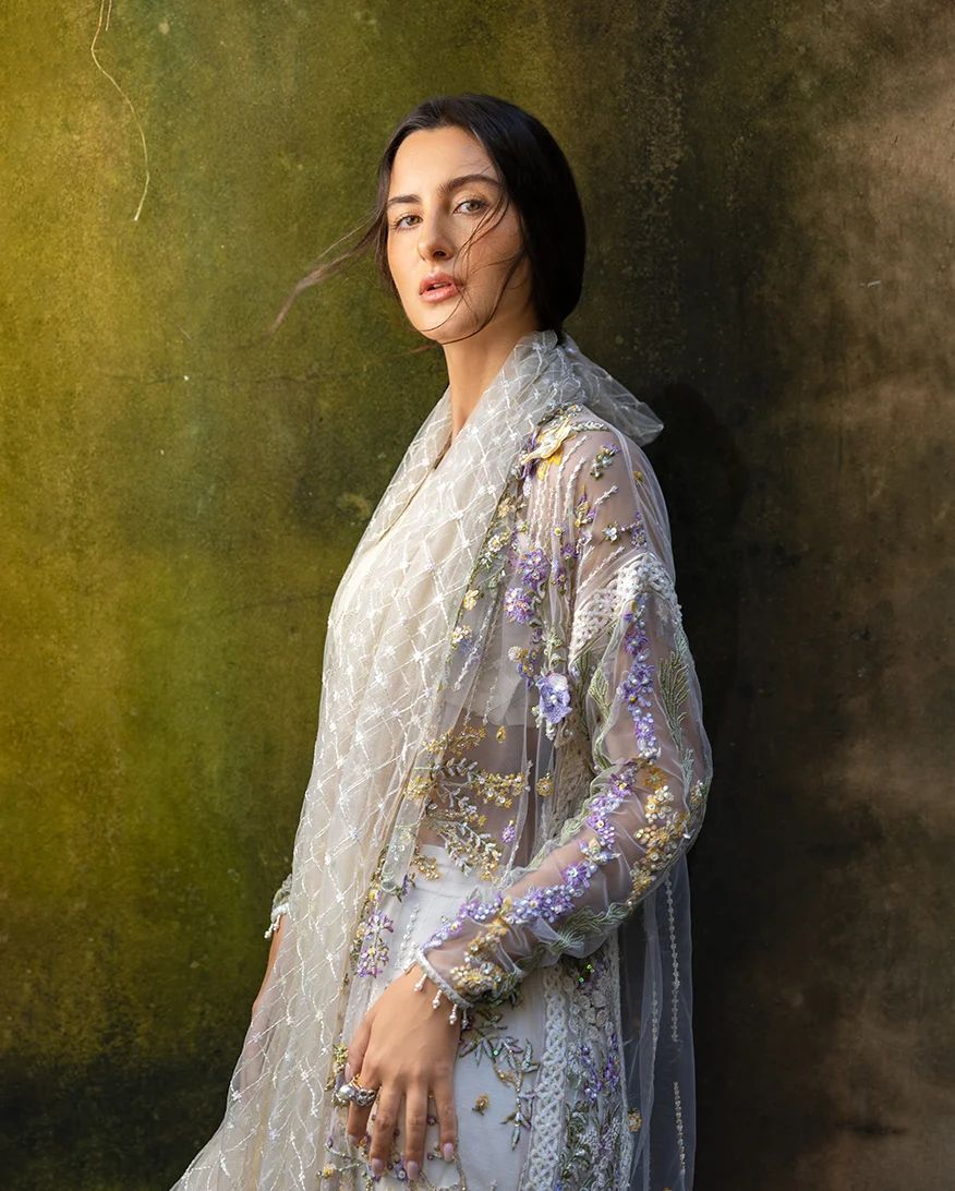 Mushq Elara 4pc Hand-Embellished Lilac Net Formal Suit