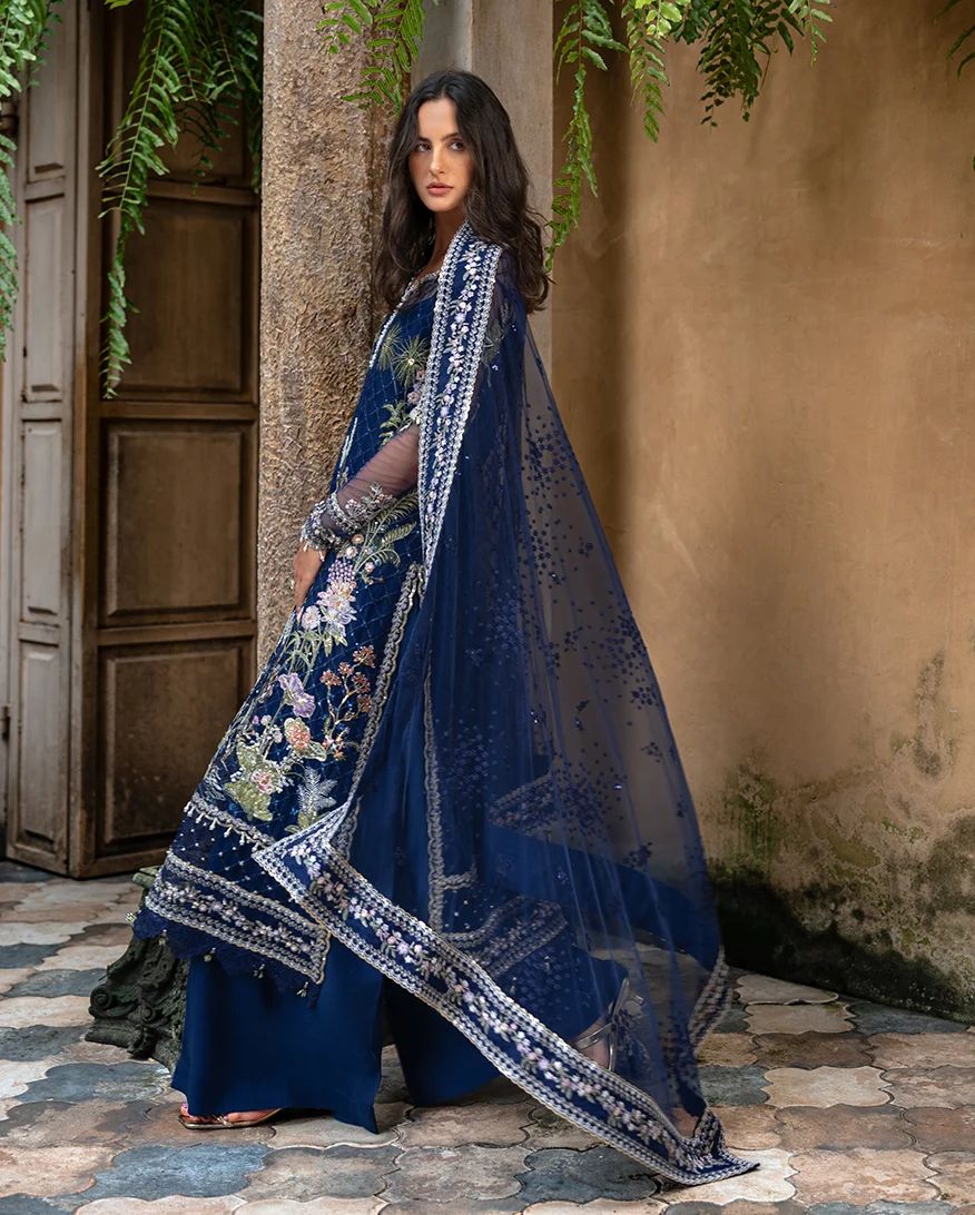 Mushq Naira Hand-Embellished Navy Net Formal Suit