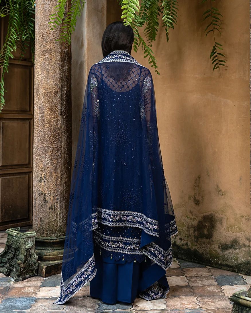 Mushq Naira Hand-Embellished Navy Net Formal Suit