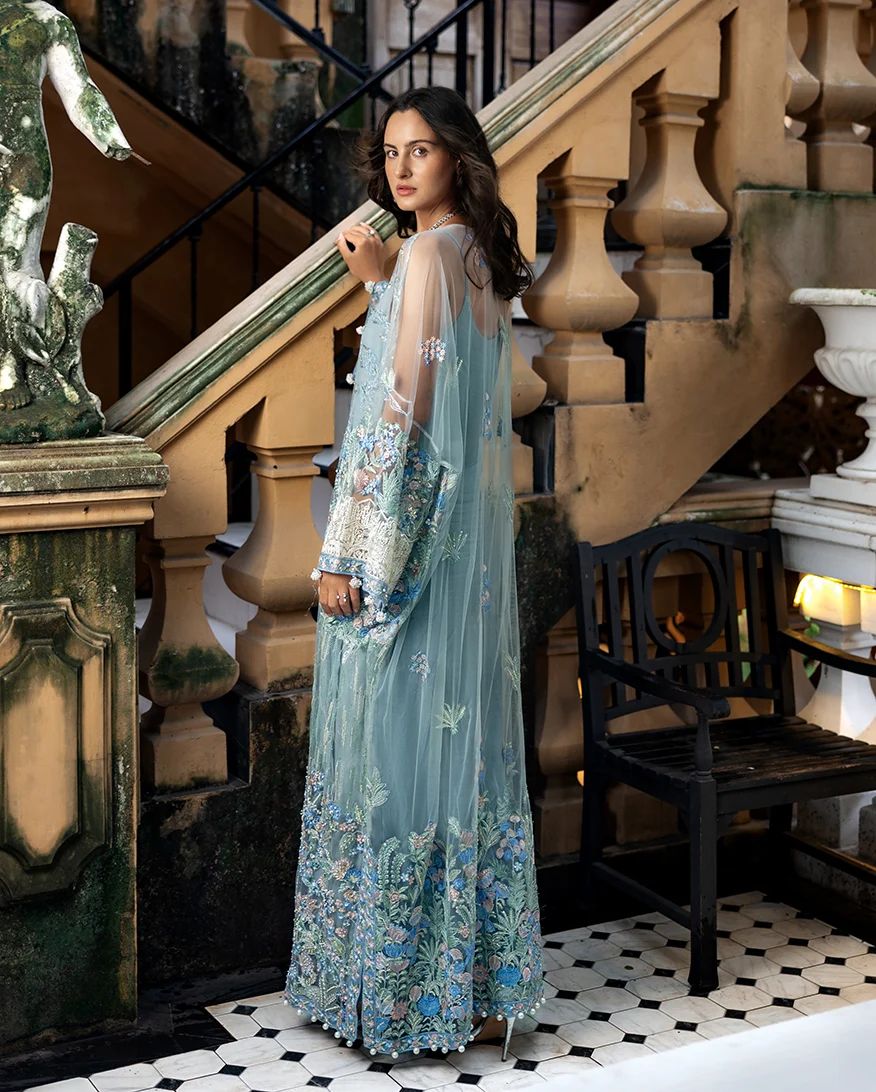 Mushq Zoya 4pc Hand-Embellished Grey Net Formal Suit