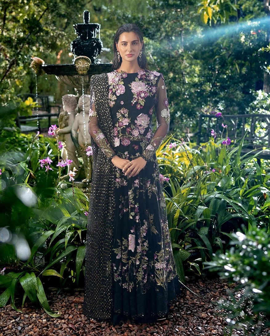Mushq Raina 3pc Black Embroidered Net Formal Suit