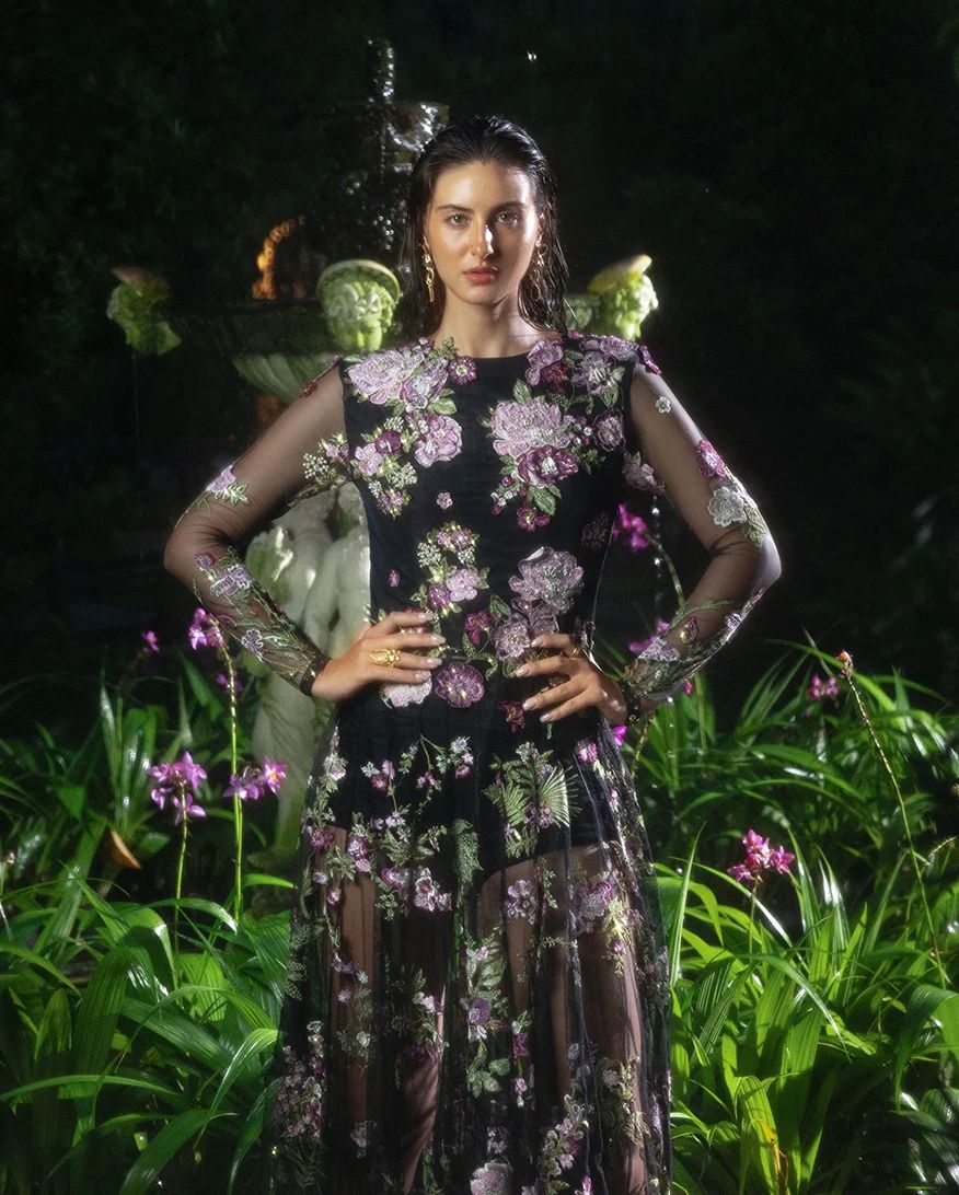 Mushq Raina 3pc Black Embroidered Net Formal Suit