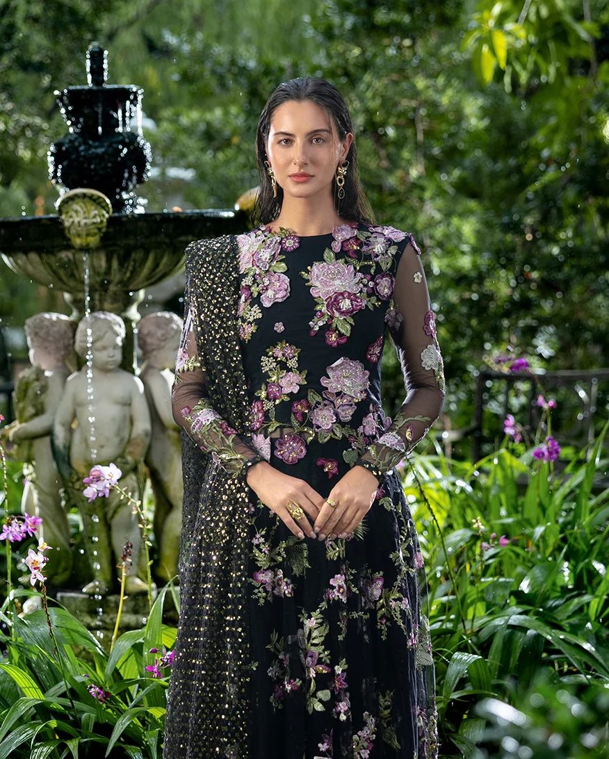 Mushq Raina 3pc Black Embroidered Net Formal Suit