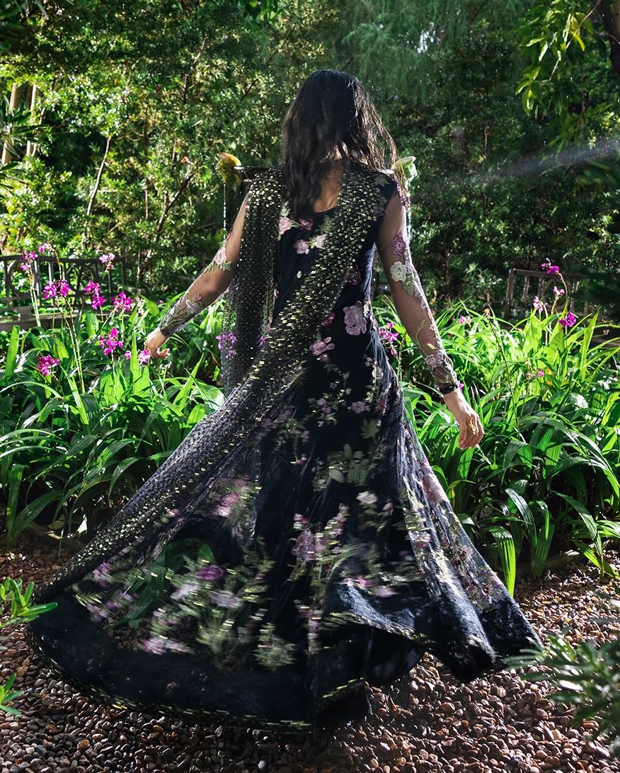 Mushq Raina 3pc Black Embroidered Net Formal Suit