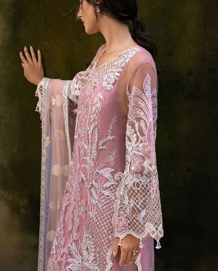 Mushq Inaya 3pc Hand-Embellished Blush Pink Net Formal Suit