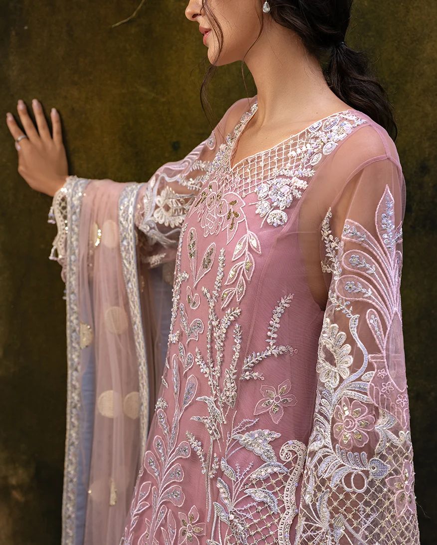 Mushq Inaya 3pc Hand-Embellished Blush Pink Net Formal Suit