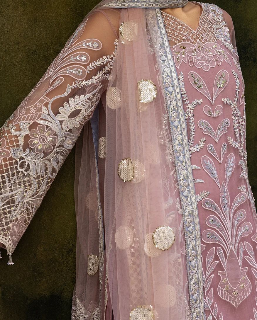 Mushq Inaya 3pc Hand-Embellished Blush Pink Net Formal Suit