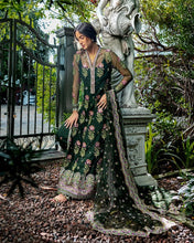 Mushq Sabah 3pc Hand-Embellished Bottle Green Net Formal Suit