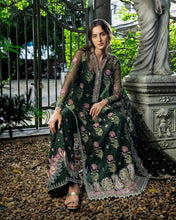 Mushq Sabah 3pc Hand-Embellished Bottle Green Net Formal Suit