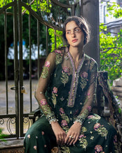 Mushq Sabah 3pc Hand-Embellished Bottle Green Net Formal Suit