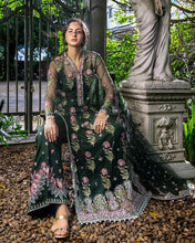 Mushq Sabah 3pc Hand-Embellished Bottle Green Net Formal Suit