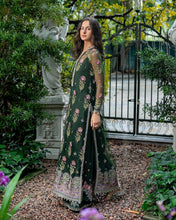 Mushq Sabah 3pc Hand-Embellished Bottle Green Net Formal Suit