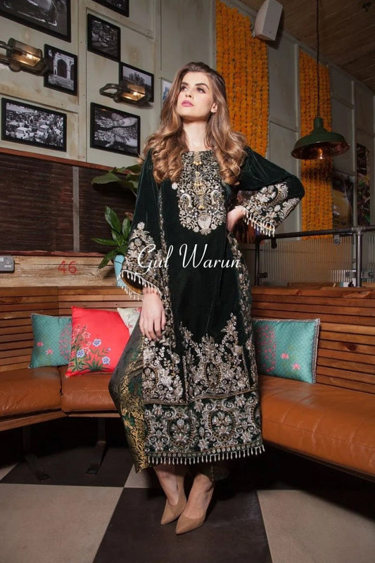 Jade Luxury Velvet Ready to Wear 2 Pcs Dress by Gulwarun