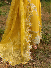 Hania’s Eid Twinning Charm by Mona – Mustard Chikankari Jacquard HEC8