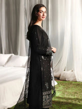 Hania’s Eid Twinning Charm by Mona – Black Chikankari Jacquard Sharara Suit HEC9