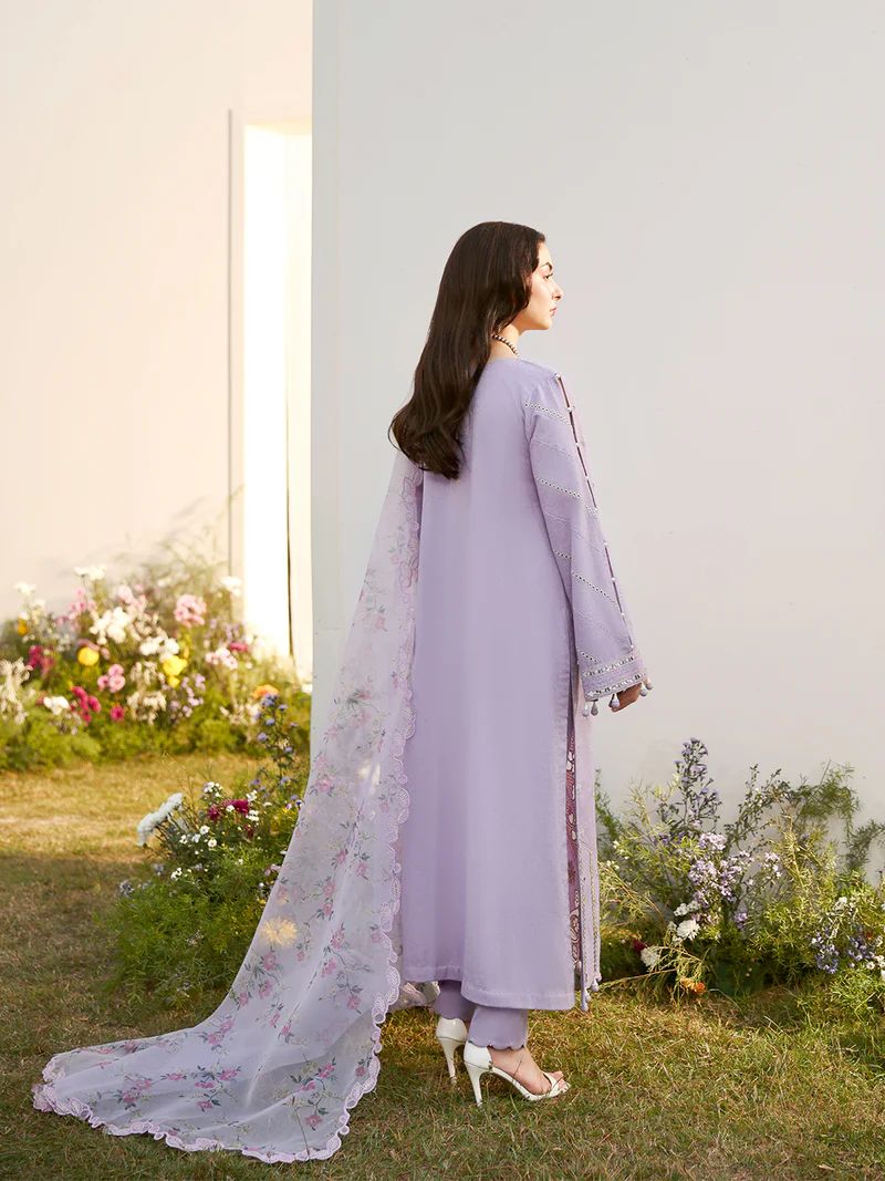 Hania’s Eid Twinning Charm by Mona – Lavender Chikankari Jacquard HEC10
