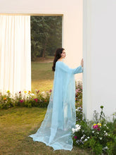 Hania’s Eid Twinning Charm by Mona – Ice Blue Chikankari Jacquard HEC11