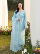 Hania’s Eid Twinning Charm by Mona – Ice Blue Chikankari Jacquard HEC11