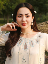 Hania’s Eid Twinning Charm by Mona – Ivory Chikankari Jacquard Maxi HEC12