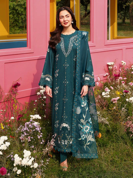 Hania’s Eid Twinning Charm by Mona – Emerald Chikankari Jacquard HEC13
