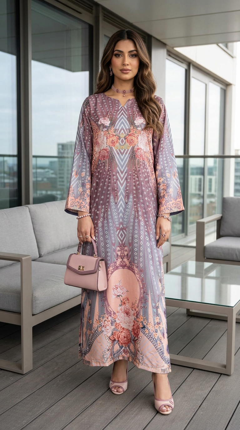 Sakeena Signature Kaftans – 2pc Printed Charmeuse Ready-to-Wear – Maheen CS8