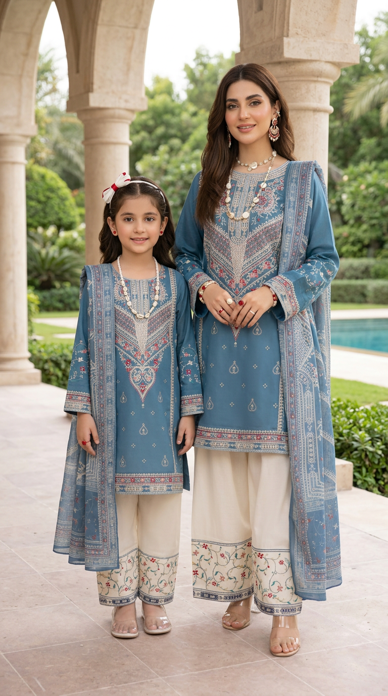 Zaiwa Sway3 3pc Cotton Farshi Shalwar Suit with Printed Dupatta