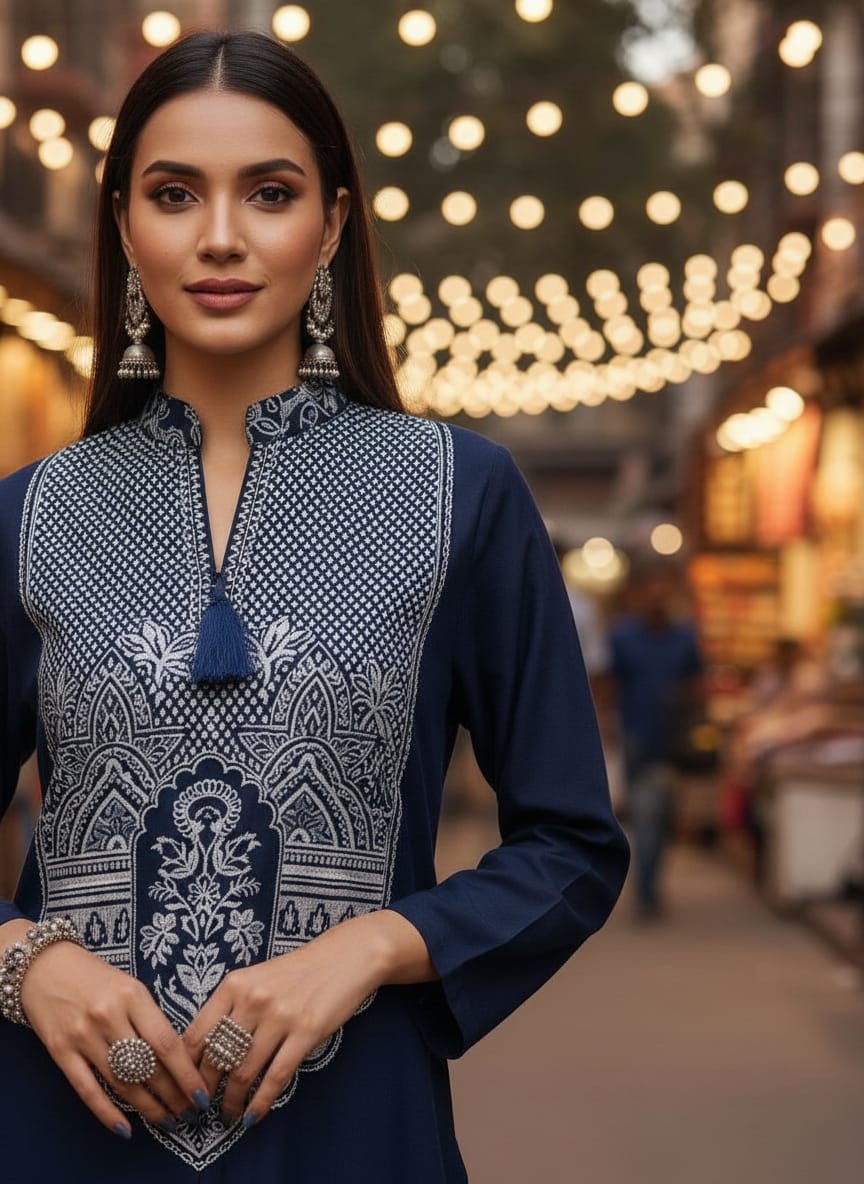 Zaiwa Linen Block Printed 2pc Winter Casual Co-Ord Set ZWL17