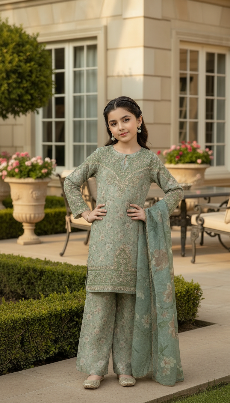 SM1 Sitara by Mohagni Girls Printed Embroidered Poly Lawn Suit