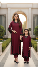 ZWL23 2pc Embroidered Linen Long Mother Daughter Matching Dress by Zaiwa
