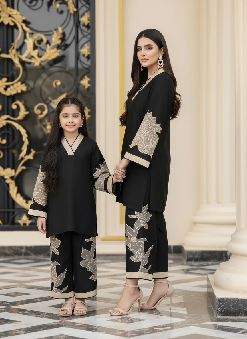 Dhanak Canvas by Zaiwa – 2pc Black Dhanak Designer Kurta Set CCZ11