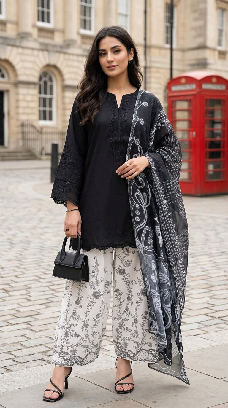 Zaiwa 3pc Embroidered Cotton Farshi Shalwar Suit with Monar Dupatta – DZ4