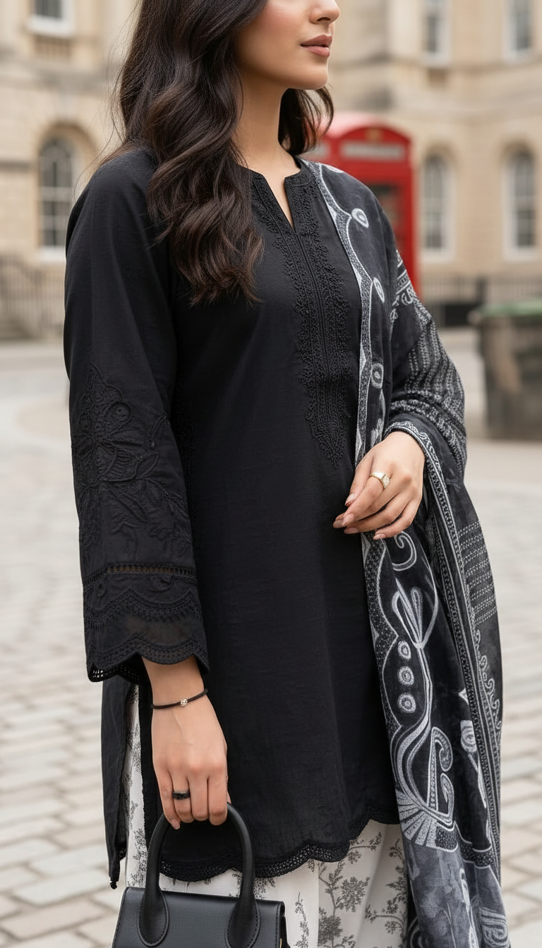 Zaiwa 3pc Embroidered Cotton Farshi Shalwar Suit with Monar Dupatta – DZ4