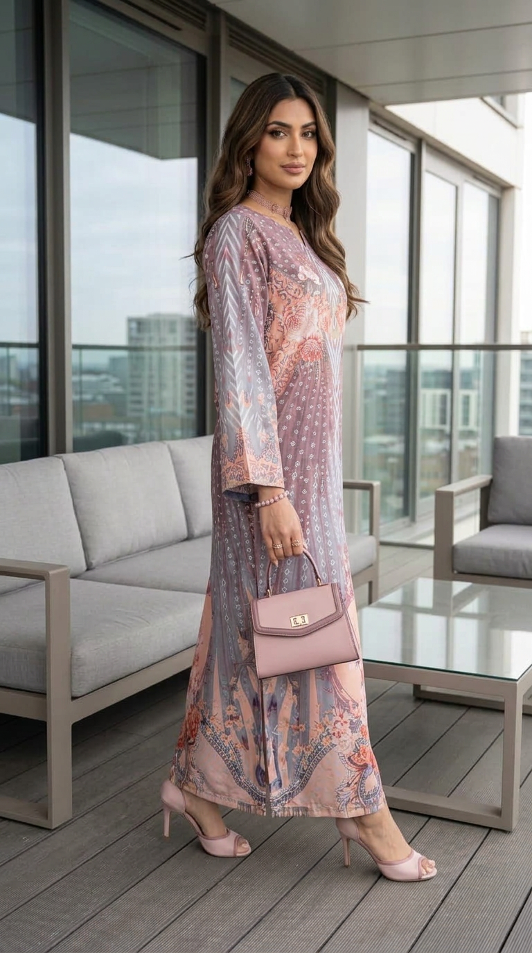 Sakeena Signature Kaftans – 2pc Printed Charmeuse Ready-to-Wear – Maheen CS8