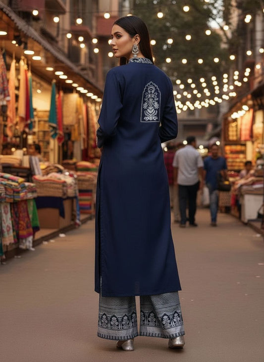 Zaiwa Linen Block Printed 2pc Winter Casual Co-Ord Set ZWL17