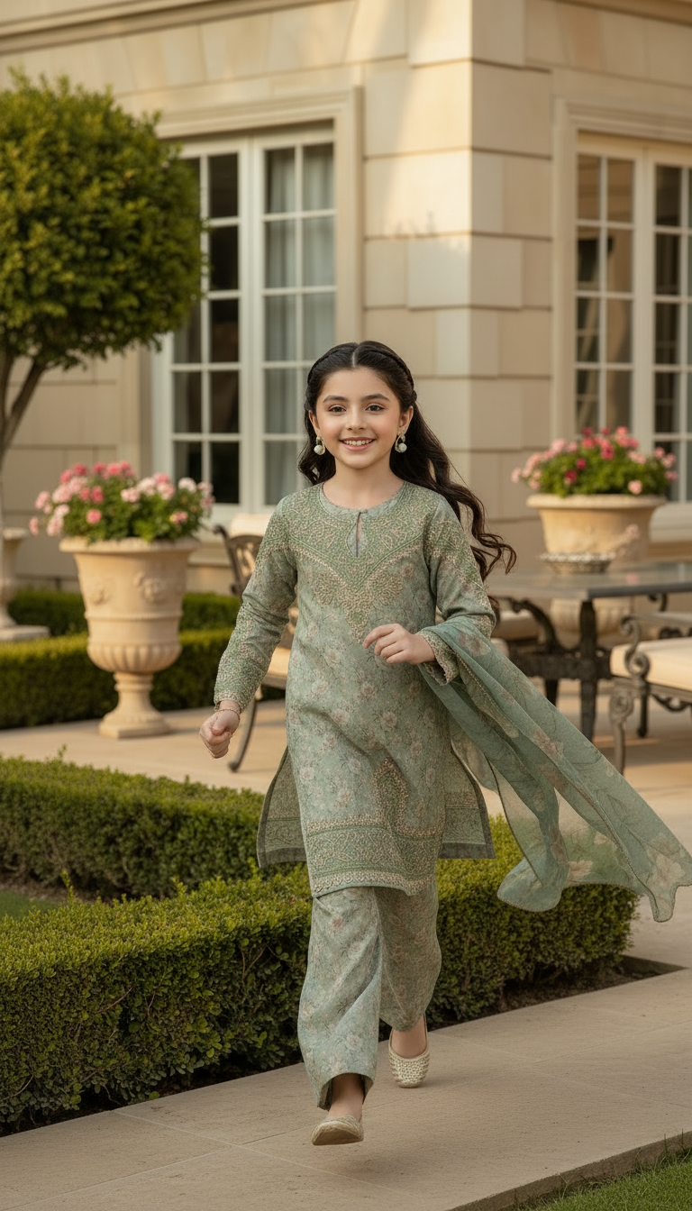 SM1 Sitara by Mohagni Girls Printed Embroidered Poly Lawn Suit