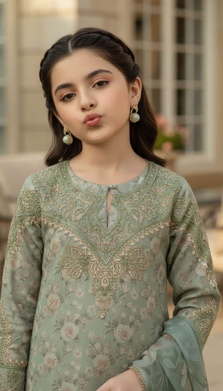 SM1 Sitara by Mohagni Girls Printed Embroidered Poly Lawn Suit