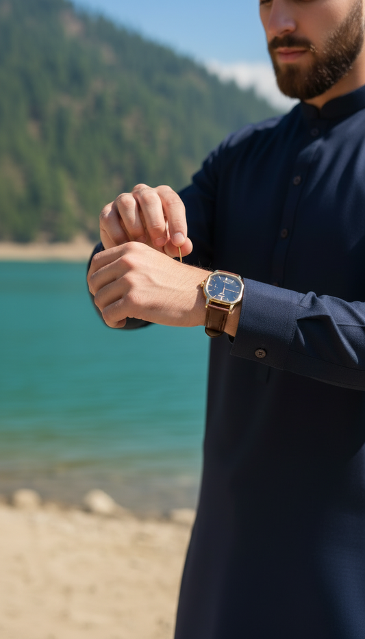 Ally's Midnight Blue Wash & Wear Kurta Shalwar – Ready to Wear | MBA5