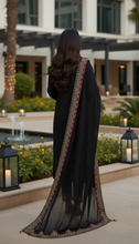 Zaiwa Sway7 3pc Black Embroidered Lawn Suit with Chiffon Dupatta