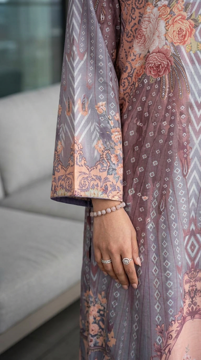 Sakeena Signature Kaftans – 2pc Printed Charmeuse Ready-to-Wear – Maheen CS8