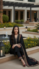 Zaiwa Sway7 3pc Black Embroidered Lawn Suit with Chiffon Dupatta