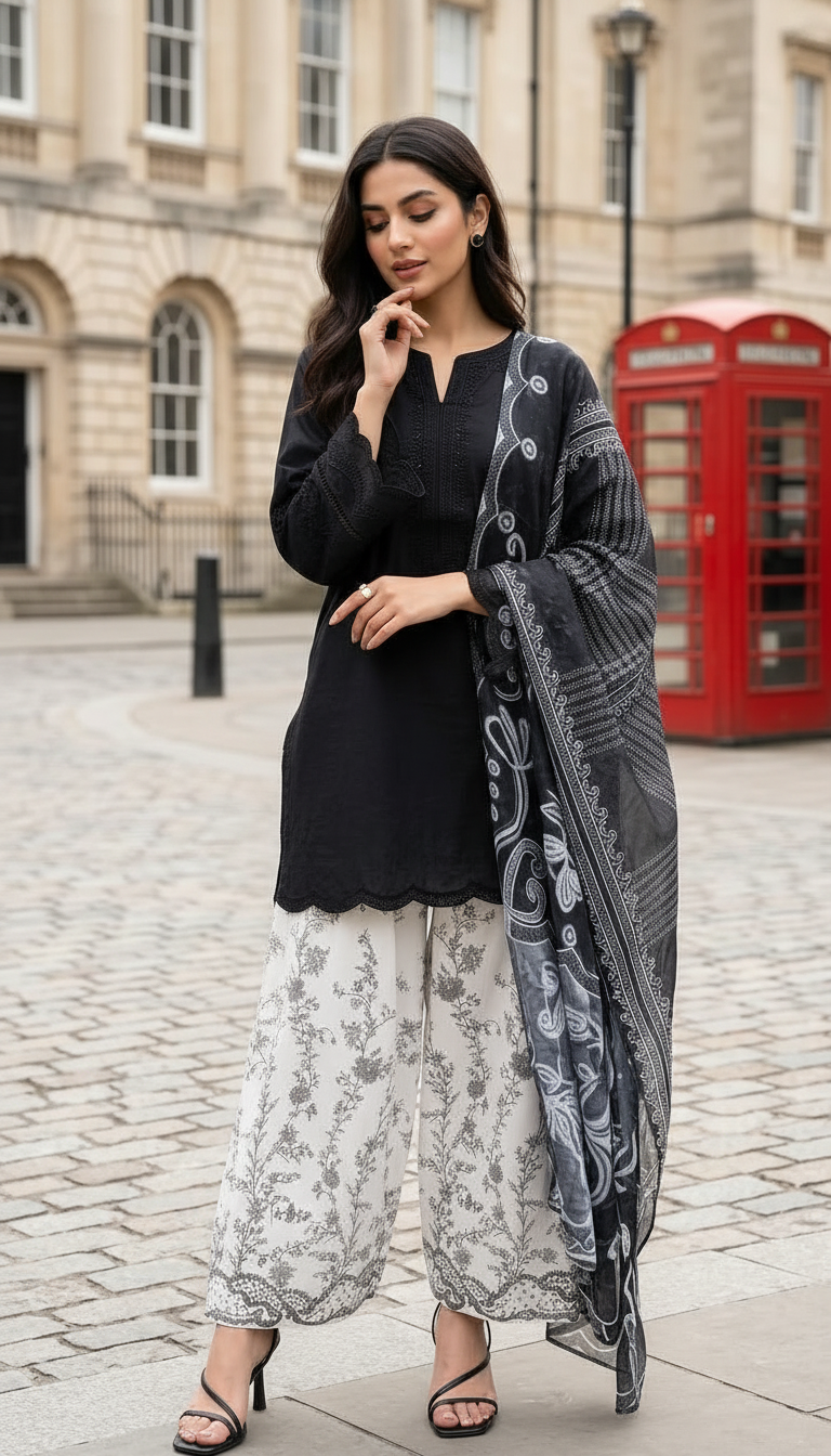 Zaiwa 3pc Embroidered Cotton Farshi Shalwar Suit with Monar Dupatta – DZ4