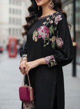 Zaiwa 2pc Black Embroidered Khaddar Long Dress ZWL20