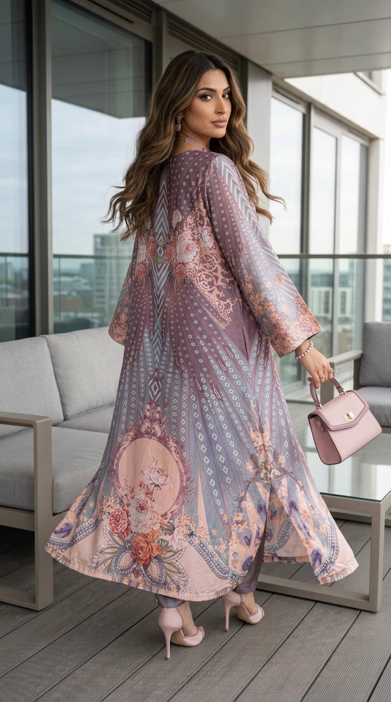 Sakeena Signature Kaftans – 2pc Printed Charmeuse Ready-to-Wear – Maheen CS8
