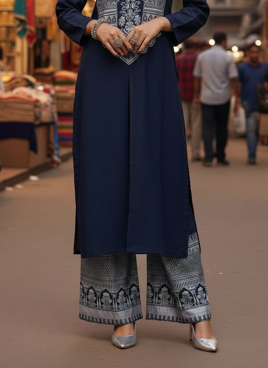 Zaiwa Linen Block Printed 2pc Winter Casual Co-Ord Set ZWL17